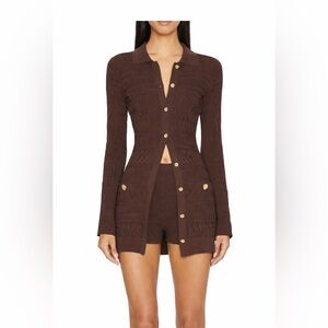Devon Windsor Lenora 2-Piece Knit Set XS | Cardigan + Shorts | Chocolate brown